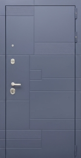 Квартирная дверь с серыми фрезерованными накладками MDF (цвет – RAL 4012)