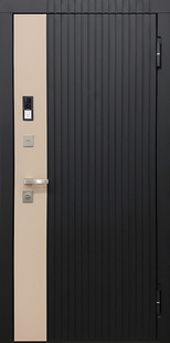 Стальная дверь с черными панелями МДФ с контрастной вставкой
